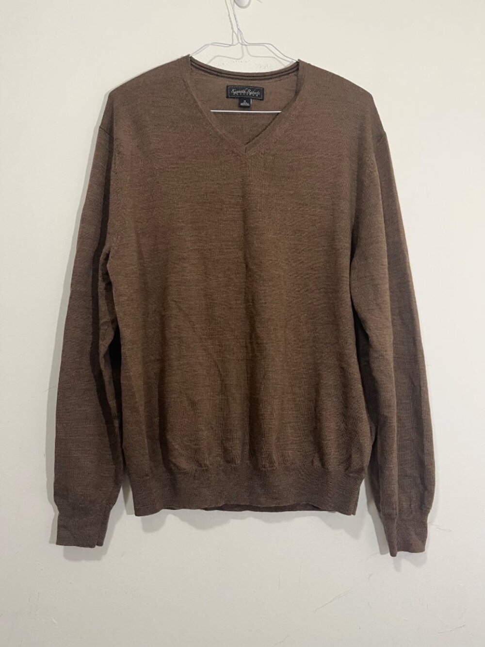 Kenneth Roberts Platinum 100% Merino Wool Sweater XL Brown Preppy Classic EUC